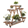 Carbonized Wood Triangular Plant Shelf with Wheels