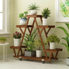 Carbonized Wood Triangular Plant Shelf with Wheels