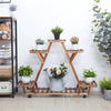 Carbonized Wood Triangular Plant Shelf with Wheels