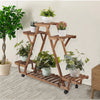 Carbonized Wood Triangular Plant Shelf with Wheels