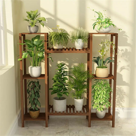 Multi-Tier Bamboo Plant Stand for Bonsai and Flower Display