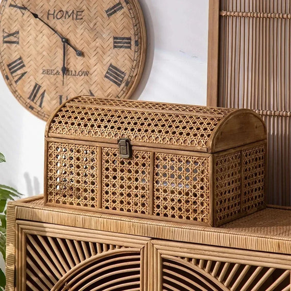 Vintage Rattan Storage Basket with Lid for Home Organization