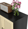 Black Sideboard Cabinet with Rattan Decorated Doors for Kitchens