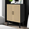 Black Sideboard Cabinet with Rattan Decorated Doors for Kitchens