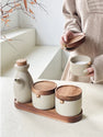 Japanese Ceramic Spice Jar with Wooden Lid for Kitchen Storage