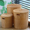 Round Rattan Laundry Basket with Lid for Practical Storage