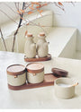 Japanese Ceramic Spice Jar with Wooden Lid for Kitchen Storage