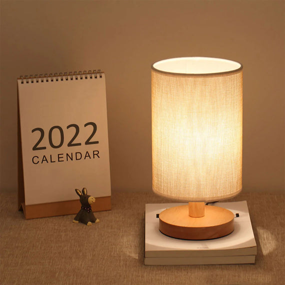 Wooden Bedside Lamp with USB Port and Fabric Shade for Bedroom Decor