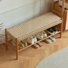 Solid Wood Rattan Shoe Stool for Traditional Porch Decor