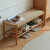 Solid Wood Rattan Shoe Stool for Traditional Porch Decor